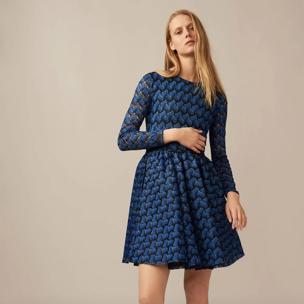 *SOLD* Maje Blue A-Line Bishop Sleeve Dress - Picture 1 of 9